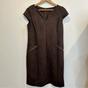 Shelby & Palmer Faux Suede Sheath Dress Zipper Detail Dark Brown
